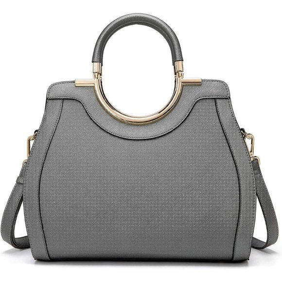 LJOSEIND Women Grey Designer Satchel Totes Structured Shoulder Bags - Picture 1 of 8